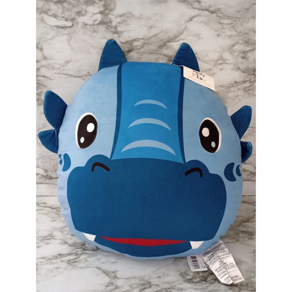 NWT Comfort Bay Blue Dinosaur/Dragon Round Pillow Bedroom Accent Size 20x20 Inch